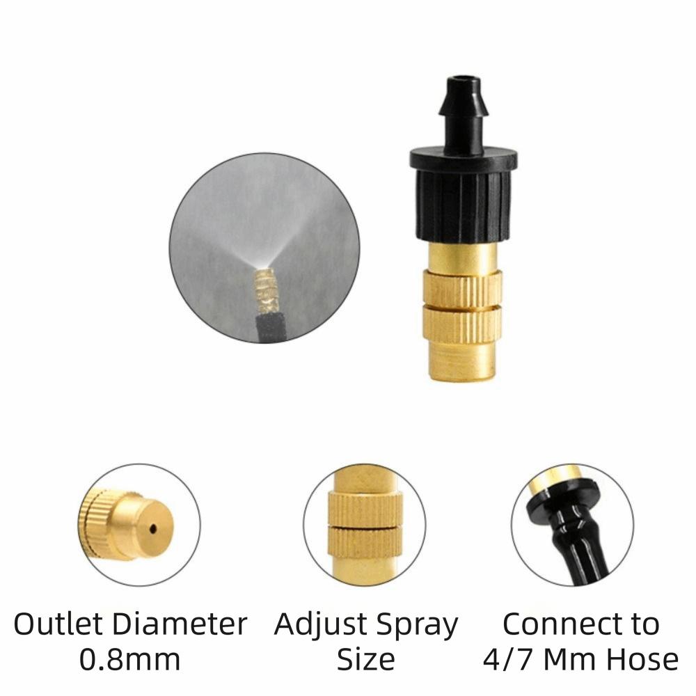10Pcs Brass Construction Misting Nozzles Adjustable Spray Irrigation Sprayers Outdoor Cooling