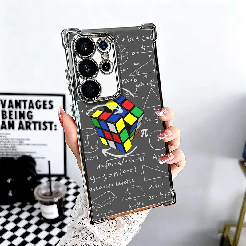 Rubik Cube Formula Spoofs Math Plating Phone Case For Samsung Galaxy S24 S25 FE S26 Edge S23 Ultra S22 S21 Plus S20 Anti-Fall Ai