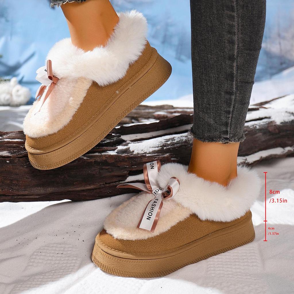 Damen 2025 Fuzzy Baumwolle Slip-On Schneestiefel: Dicke Sohle, Plus Samt, Warmer Winterstil