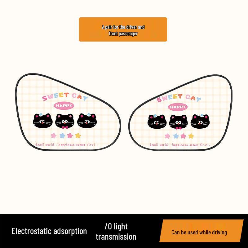 Cartoon Cat Car Sunshade: Sun Protection & Heat Insulation Electrostatic Window Visor
