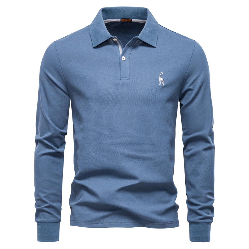 AIOPESON 2025 Koszulka Polo Business Casual Męska Jednolity Kolor Długi Rękaw Mieszanka Bogata w Bawełnę Oddychające Polo Męskie
