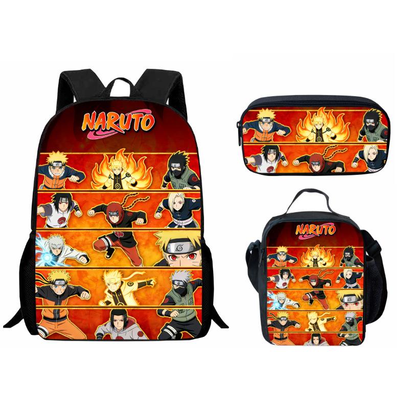 Bedrucktes Dreiteiliges Schüler-Schulranzen-Set, Cartoon-Rucksack, Brottasche, Federmäppchen
