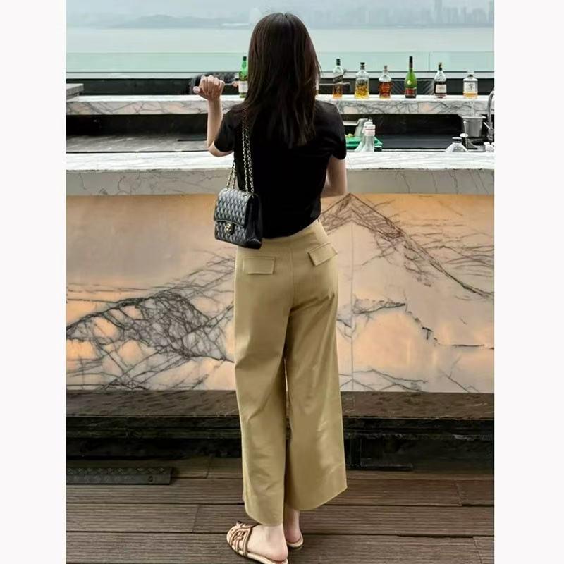 

Slim-Fit High-Waisted Wide-Leg Summer Pants S (Recommended for 85-98 pounds) хаки