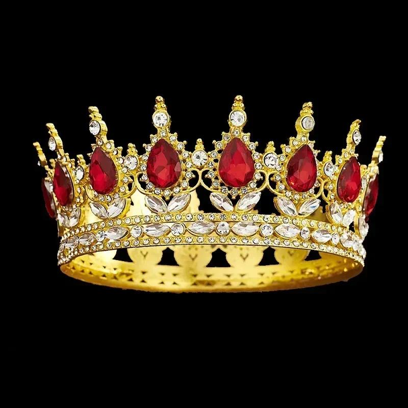 European Princess Queen Tiara Round Baroque Pageant Crowns Crystal Full Crown King Tiaras Bridal Wedding Hair Accessories