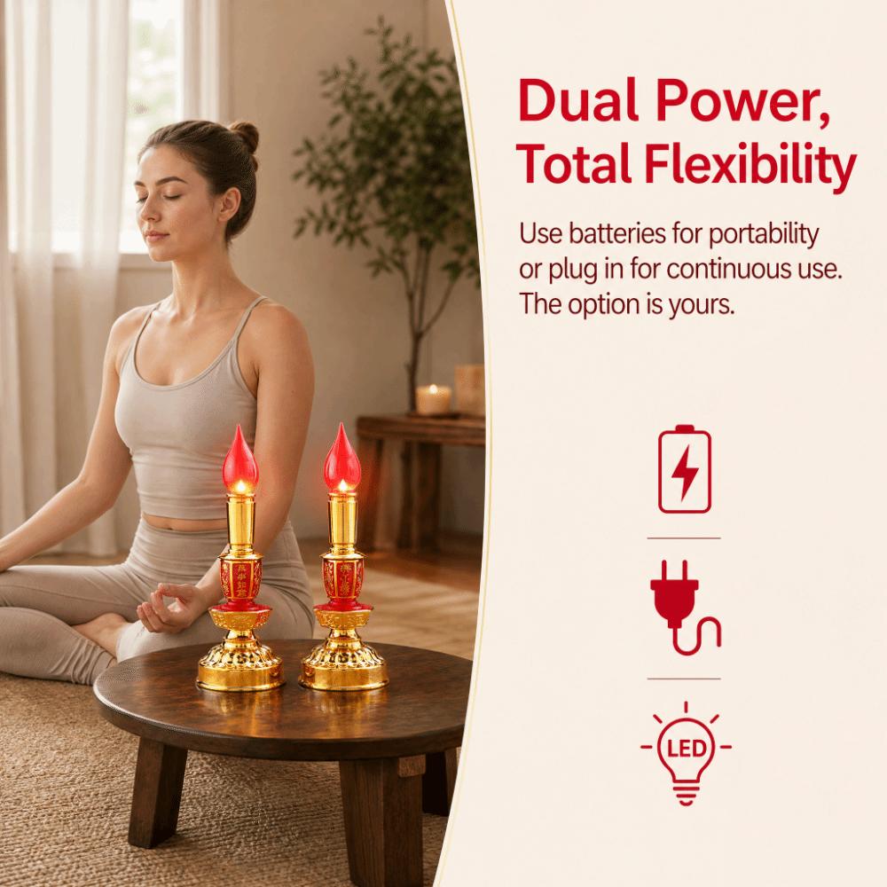 2pcs Red Lotus LED Decor Lamp 9.1x3 In Dual Power Table Light  Yoga Room Furnishing