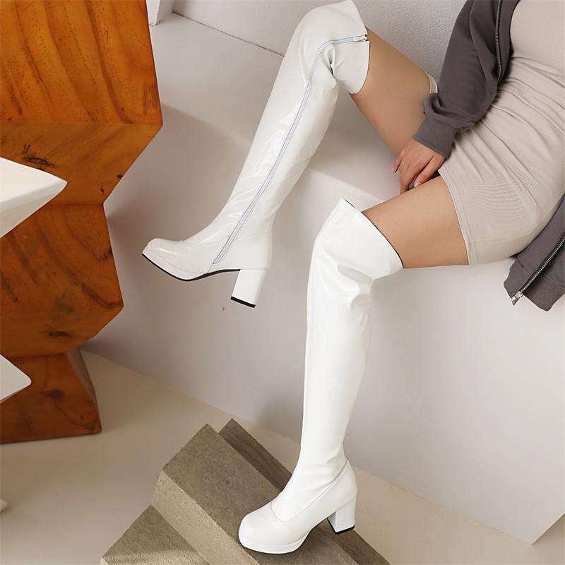 Sexy Overknee Boots For Women Patent Fetish Party Shoes Lady Heels Over the Knee Boots White Black Red Winter Long Fetish Shoes