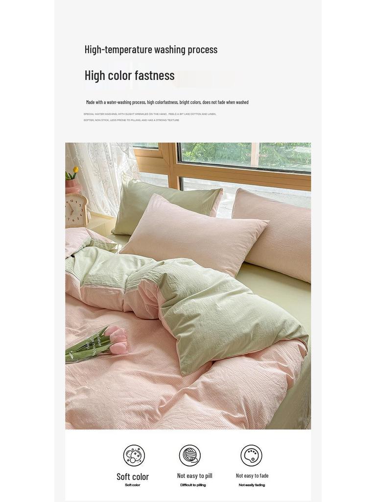 Minimalist 2025 Style Pure Cotton Bedding Set: Includes Duvet Cover, Fitted Sheet, and Pillowcases for Winter.