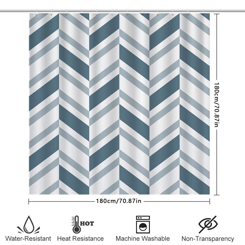 Modern Chevron Striped Shower Curtain Blue White Bath Decor Waterproof Fabric, 180Cm * 135Cm (71 X 53) Set Of Hook Rings Include