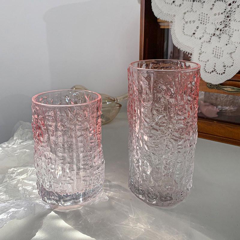 Pink Girlish Ice Texture Milk Tea Glass