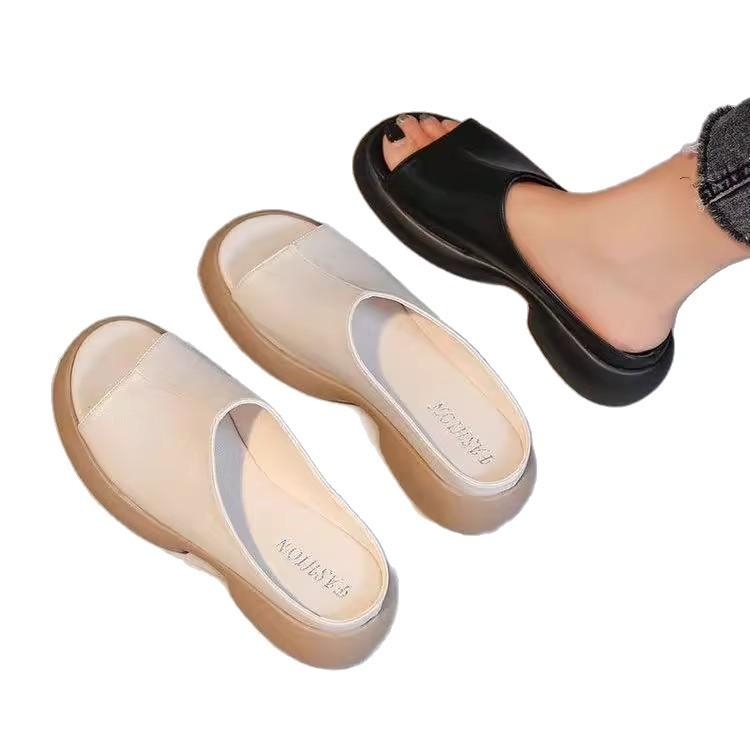Women's Shoes Platform Women's Slippers Summer Outer Wear Flat Bottom One-word Soft Sole Non-slip Mother Cool Slippers