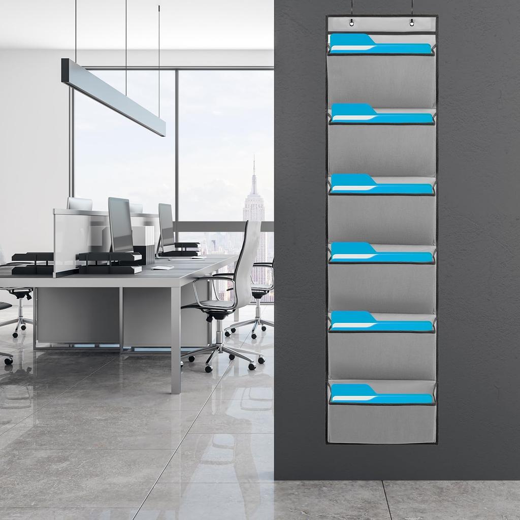 Wall Mounted File Holder Over Door Hanging Mail Organizer Document Storage Bag for Papers Magazines and Books (7 POCKETS-GREY)