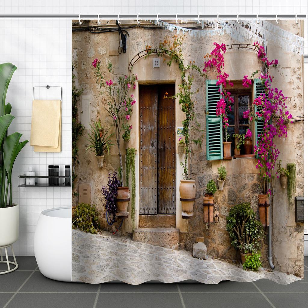 Duschvorhang Wasserdicht Und Schimmelresistent Digitaldruck Ländliche Landschaft Duschvorhang Badezimmer Duschstoff Trennvorhang Stanzfrei