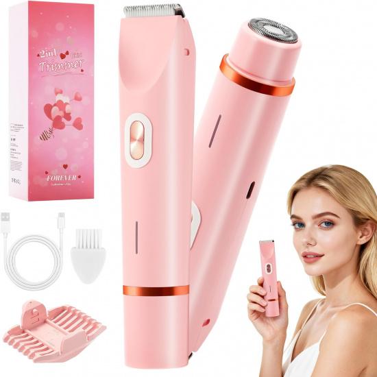 2 in 1 Bikini Trimmer for Women, Dual Head Electric Razor, IPX7 Waterproof Wet/Dry Use Women Electric Shaver, Painless Body Facial Hair Remover for
