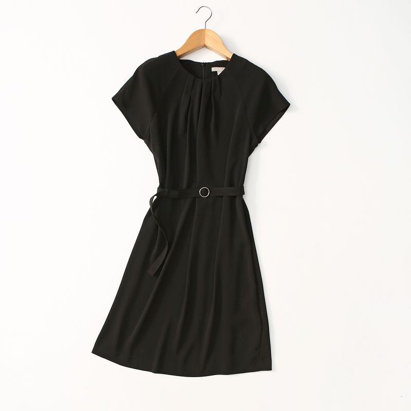 

Export Brand Original Order Simple Commute Ruched Bandage Cinched Slimming Short Sleeves Chiffon Dress Large Sizes Availiable Black Euro-M