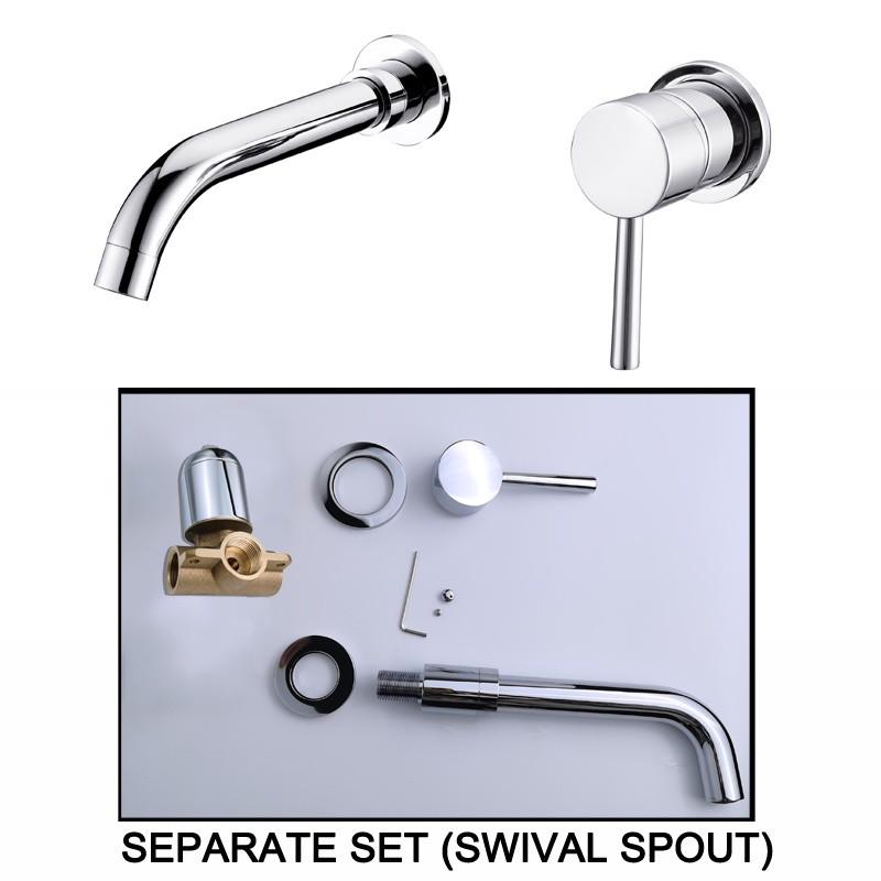 Concealed Basin Faucet Wall Mounted Hot and Cold Mixer Solid Brass 360 Swivel Spout Bathroom Water Tap