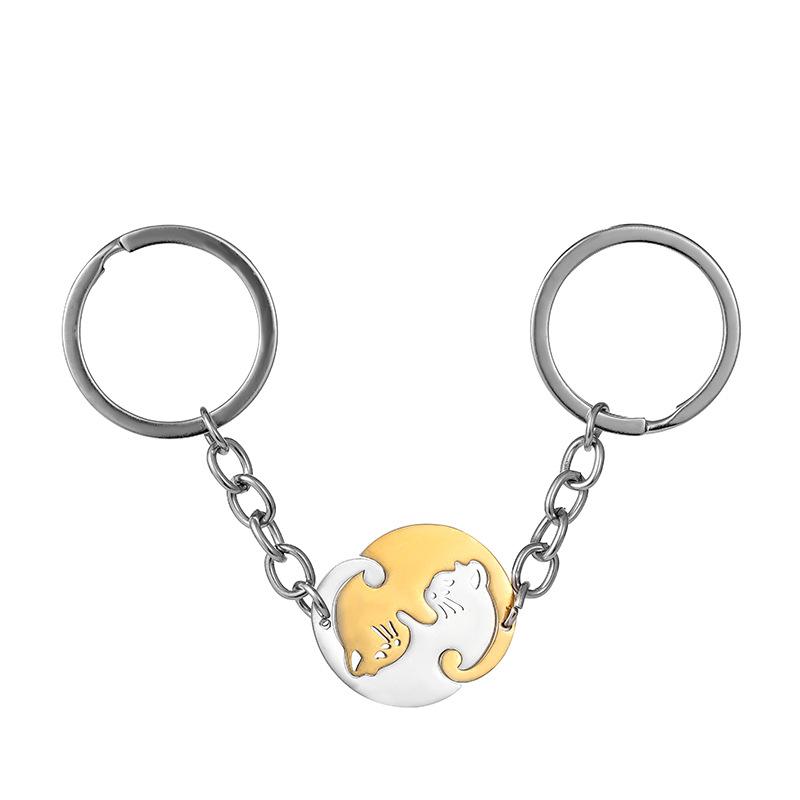 Cartoon Cat And Fish Keychains Polished Stainless Steel Animal Cat Pendant Children's Funny Keychains