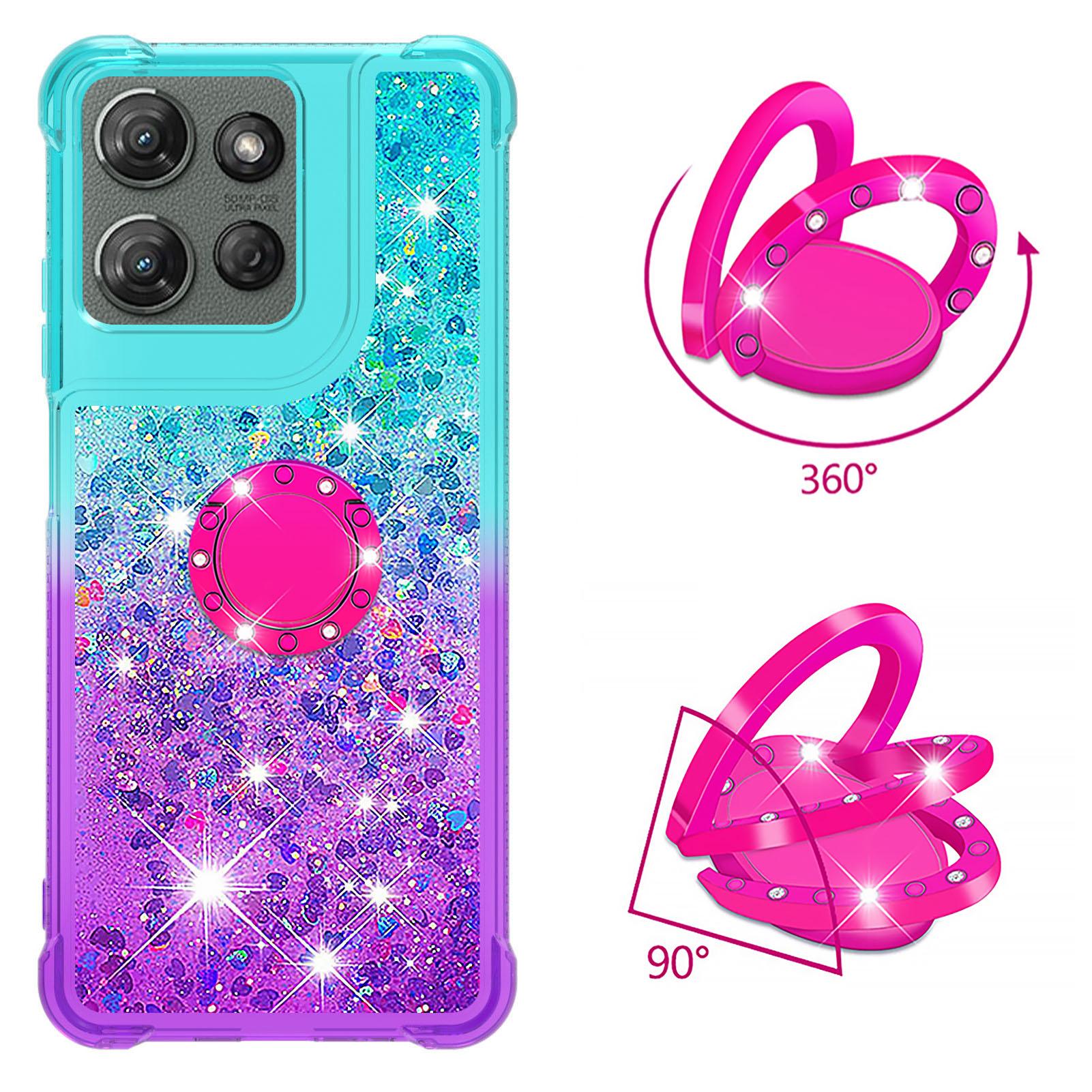 

For Motorola Moto G Power (2025)/Motorola Moto G Play (2025) 5G TPU Case with Kickstand Gradiant Quicksand Shockproof Cover Purple+Sky Blue