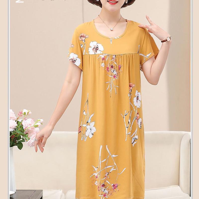 Rochie de vară lejeră cu mâneci scurte pentru femei, îmbrăcăminte de casă, pijama din bumbac și mătase