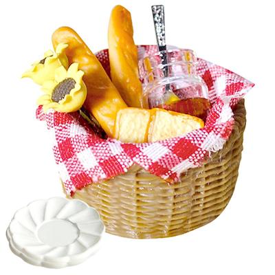 Moin Moin Miniature 16112 Scale Dollhouse Set  Basket & Checkered Cloth & Bread & Flowers & Small Plate  Palm-Sized Picnic Set, Realistic,