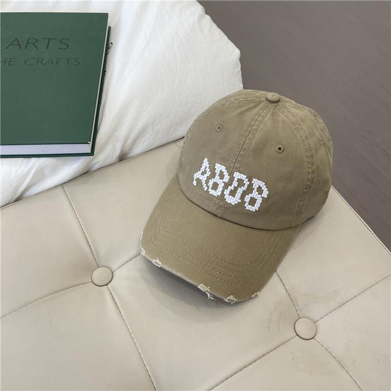 Hat Women's Spring and Summer Versatile Embroidery Ripped Baseball Cap Men's Street Hipster Couple Bent Eaves Soft Top Cap
