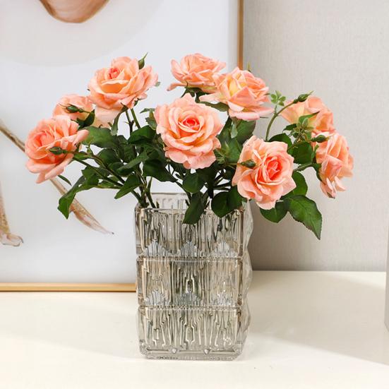 Rosa Artificiale con Foglie Verdi Fiore Finto Realistico Gambo Fiore Finto Casa Ufficio Matrimonio Festa Interno Esterno Fioritura Finta Centrotavola
