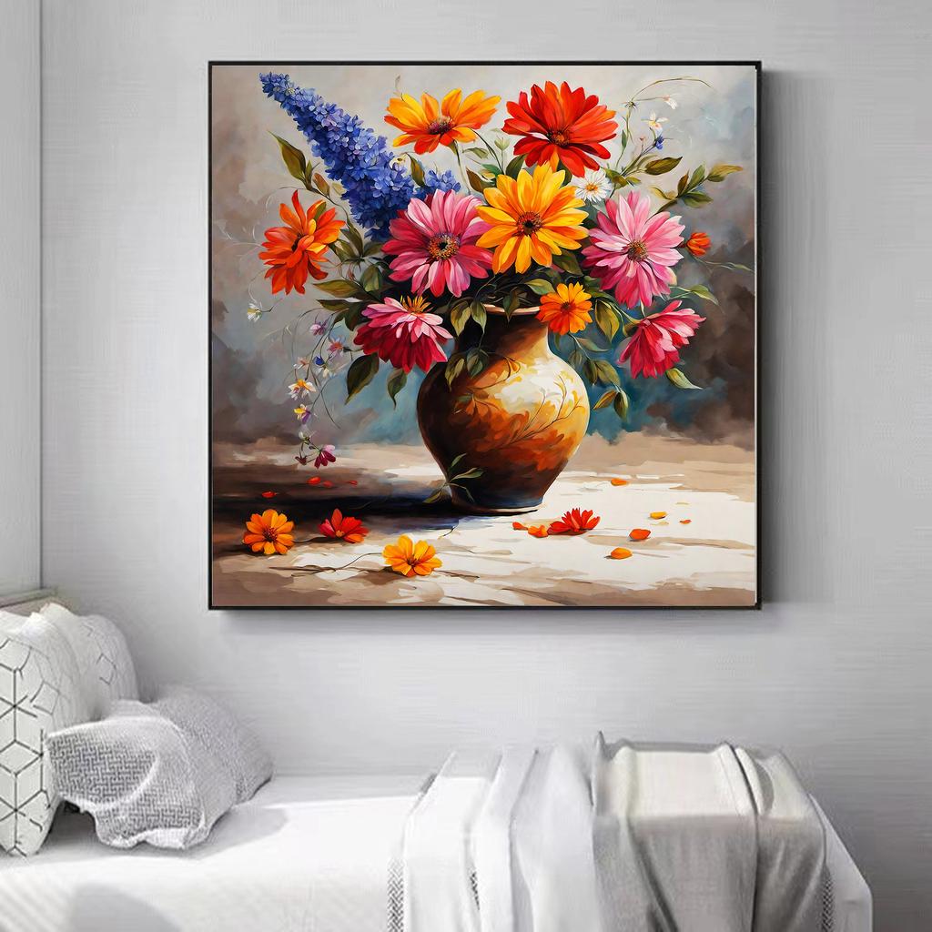 Aster Blumen Vase Kunstdruck Poster, Bunte Blumen Botanische Heimdeko Buoquet Kunstwerk, Moderne Wohnzimmer- und Schlafzimmerdekoration