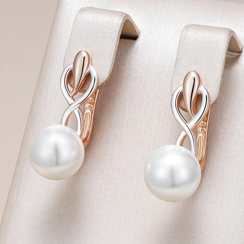 Fashion Geometry Pearl Drop Earrings For Women Rose Gold Color Mix Natural Zircon Boho Ethnic Wedding Jewelry
