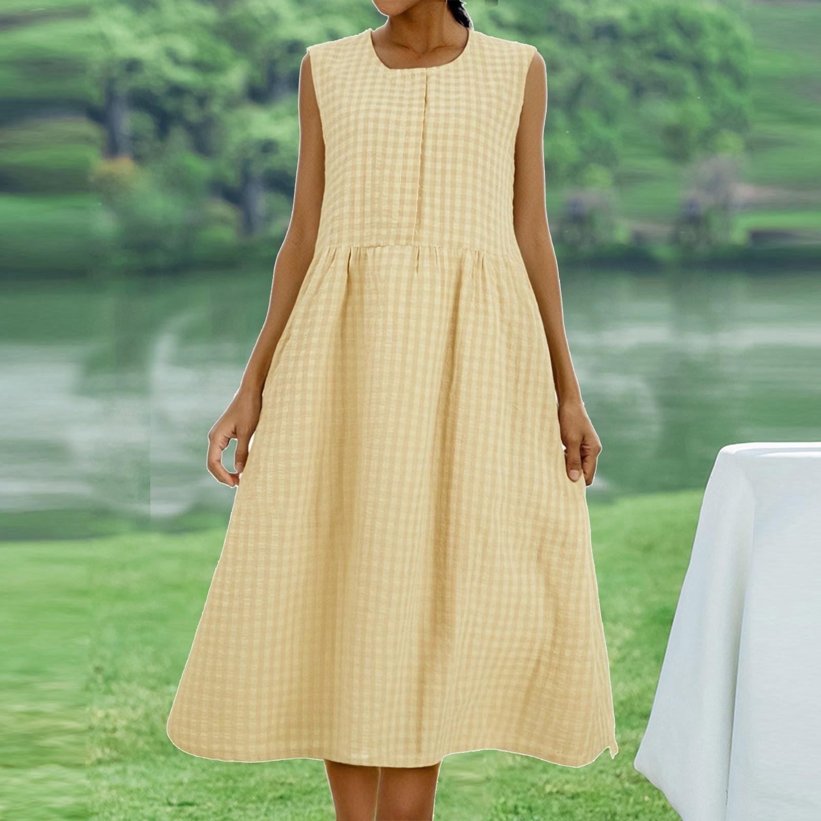 Women s Fashionable And Trendy Round Neck Loose Sleeveless Dress In Plus Size XL жёлтый