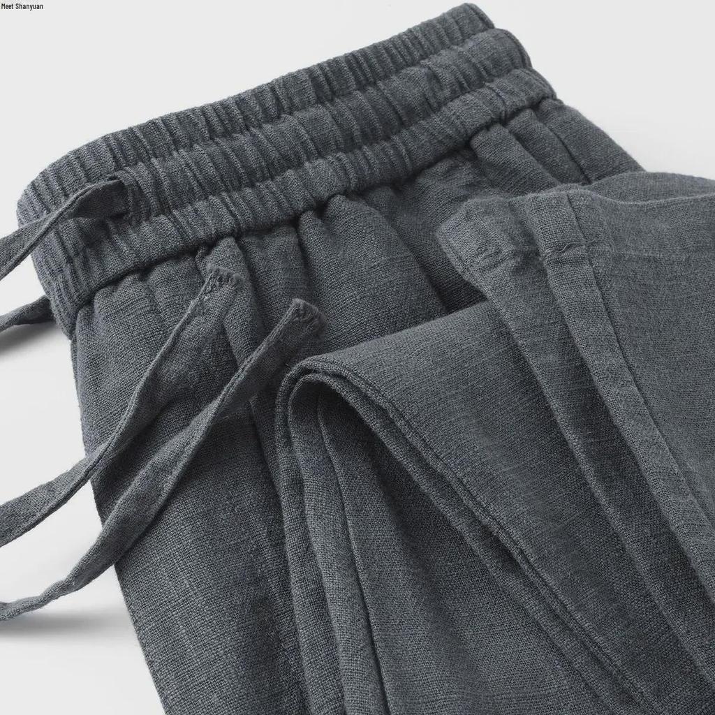Unisex Breathable Smoky Gray Cotton-Linen Casual Summer Pants
