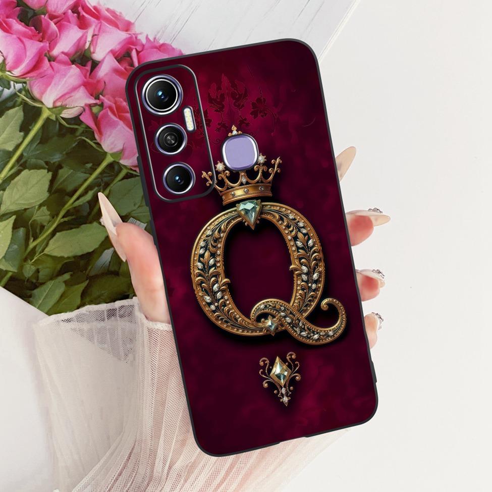 For Infinix Hot 11 Case Silicone Luxury Crown A-Z Letters 2D Flat Pattern Soft Casing For Infinix Hot11 X662 X662 X689FB Cover