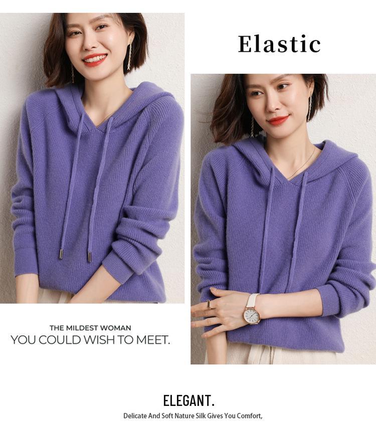 Women's 100% Wool Hooded Sweater for Fall/Winter - New Arrival Thick Knit Cashmere Base Layer