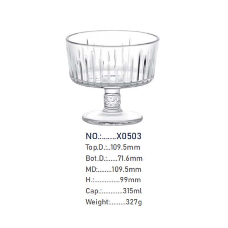 Low-Base Glass Cup for Ice Cream, Coffee, Yogurt, and Desserts