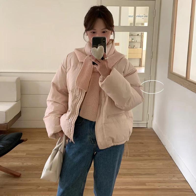 Sweet down jacket women's short 2024 new fashion stand-up collar removable scarf hat thickened bread jacket trendy