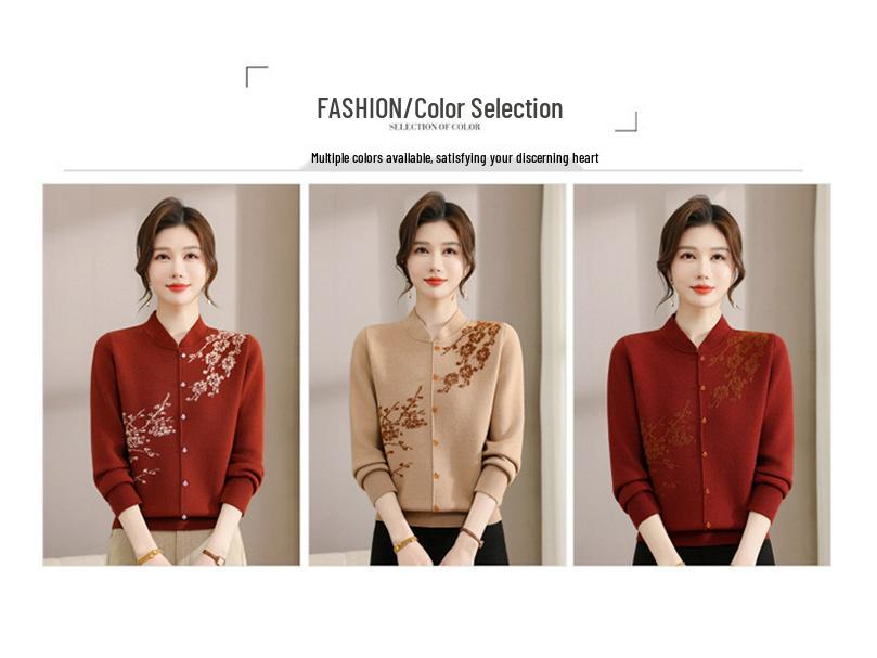 Velvet Qipao Collar Sweater for Middle-Aged & Elderly - Winter One-Piece Stylish Top with Thickened Base Layer.