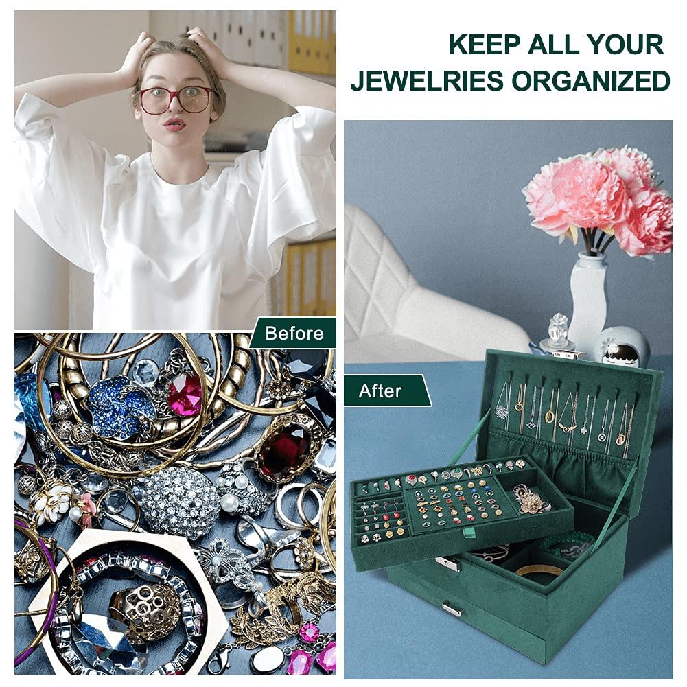 Jewelry Box Organizer for Women Girls, 3-Layer Jewelry Organizer with Lock and Drawer, Portable Jewellery Holder for Earring Rings Necklaces Bracelets
