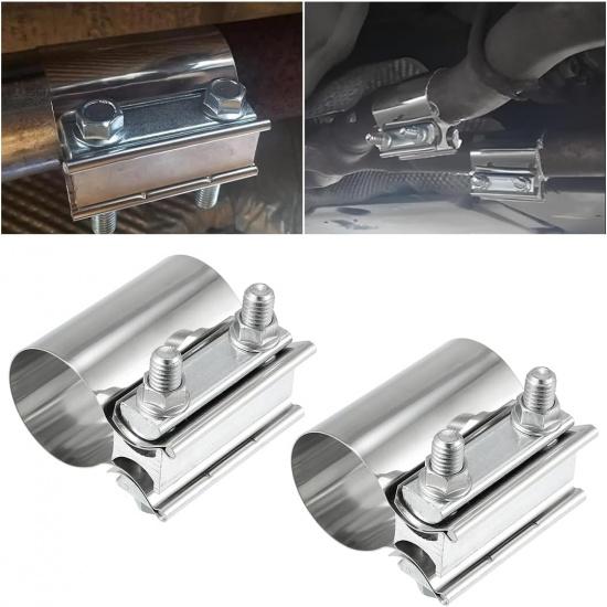 Mandark 2PCS Car Exhaust Clamp, 2.5 Inch Stainless Steel Auto Butt Joint Band Clamp Sleeve Coupler for Exhaust Pipe Muffler, Vehicle Interior Small