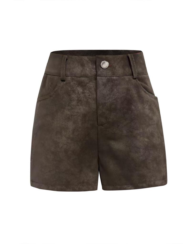 Women's High Waist Imitation Deerskin Velvet A-line Shorts - Autumn Slimming Style