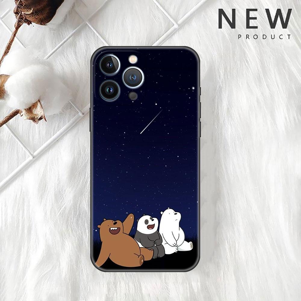 Funda Case For Apple iPhone 14 11 13 7 12 Pro 7 XR XS Max 8 Plus 6 14Pro 13Mini Black Soft Phone Coque We Bare Bears Cartoon
