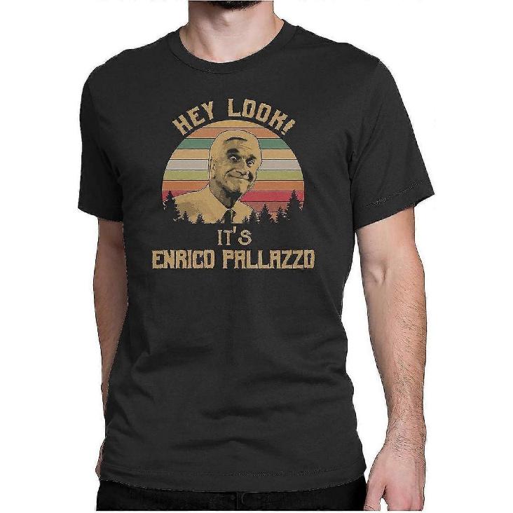 Hey Look! It s Enrico Pallazzo Vintage Graphic T-Shirt - 100% Cotton Unisex Tee with Bold Yellow Text & Sunset Pine Design, Regular Fit Short S чёрный