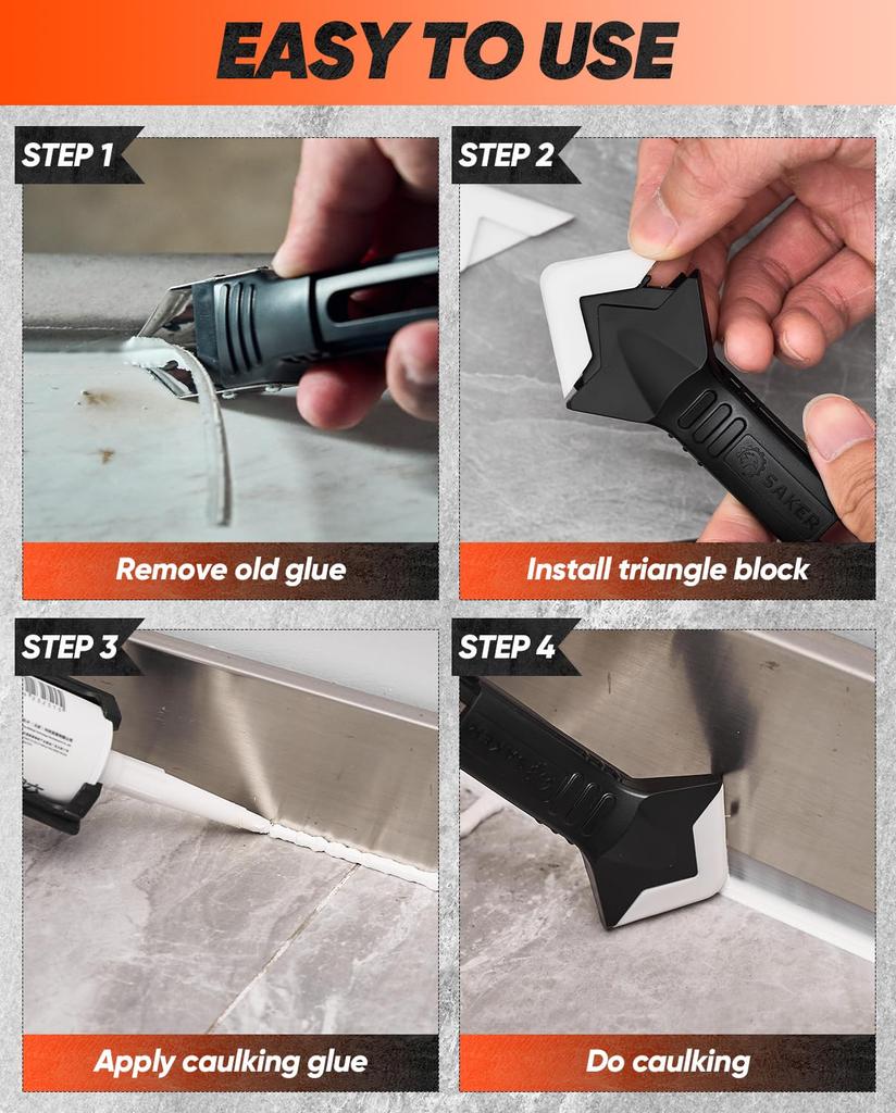 Silicone Caulking Tool | 5-in-1 Sealant Finishing Tool | Caulk Remover & Glass Glue Angle Scraper for Bathrooms, Kitchens
