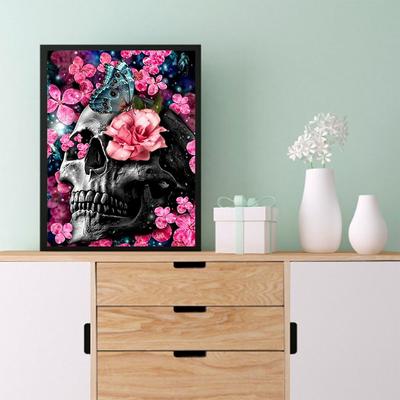 5D Diy Diamond Painting Skeleton and Flower Cross Stitch Set Full Diamond Embroidery Mosaic Art Picture of Rhinestones Decor Gift
