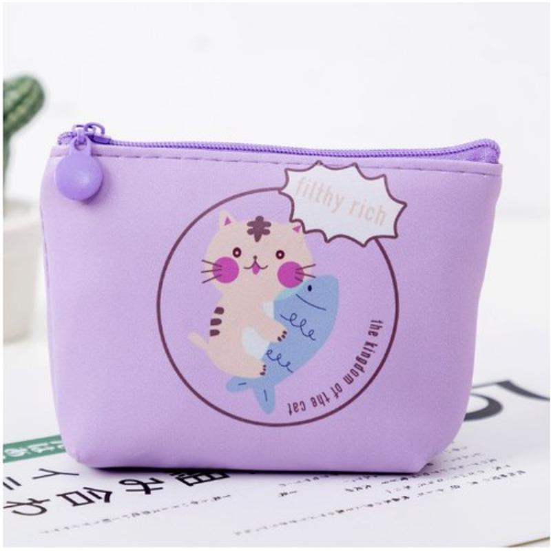 Cartoon Katze PU Leder Münztasche Reiner Reißverschluss Cartoon Süße Katze Münztasche Schlüsseltasche Geldtasche Damen Herren Geldbörse Kleine Brieftasche Kind