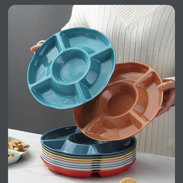 Candy Plate 5 Compartments Large Capacity Round Food Grade Multi-purpose Snack Fruit Nut Food Serving Tray Dish Holder Kitchen Supplies