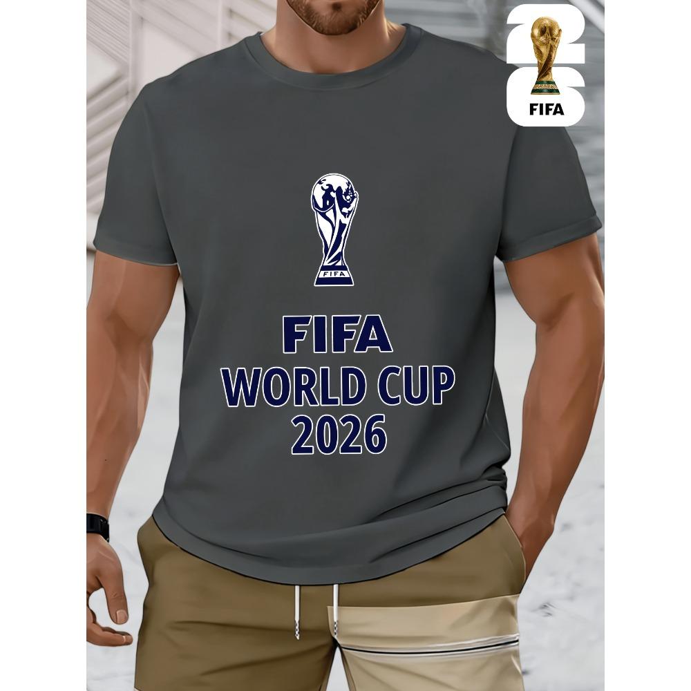 2026 USA-Canadian Cup, FIFA Football Print Crew Neck T-shirt, Street Style, Regular Fit, a Must-have for Football Fans, Suitable for Casual Attire