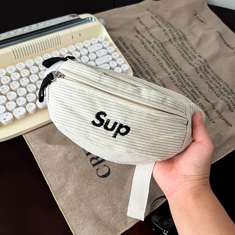 Stylish Corduroy Children's Chest Bag For Boys And Girls With Trendy Letter Design
