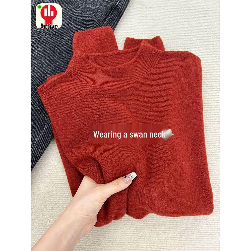

Flattering Angora Red Knitted Semi-High Neck Slimming Women s Sweater One Size
