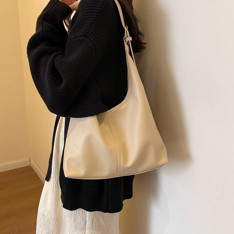 Bolsa de ombro vintage de couro PU de grande capacidade para mulheres, bolsa transversal de cor sólida e macia, bolsa tote para uso diário