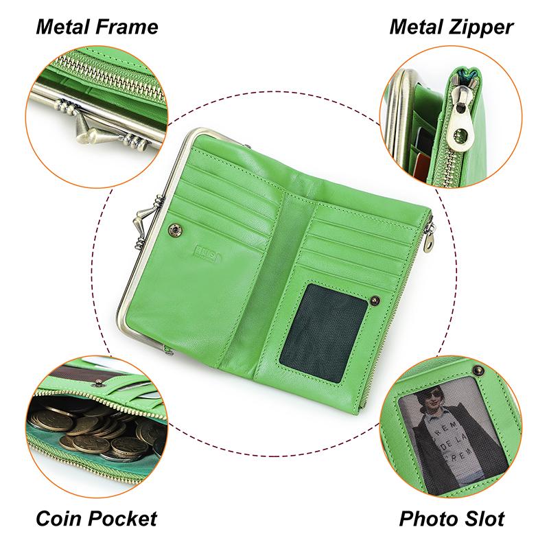 CONTACT'S Genuine Leather Fashion  Long Wallet Women Colorful Coin Pocket with Photo Slot Soft Female Purse Wallets