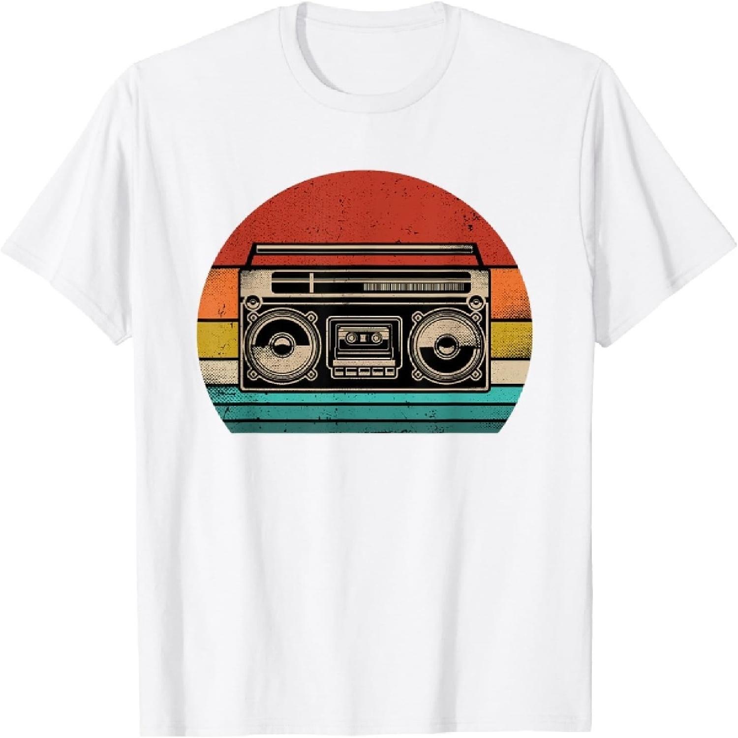 NEWTRUE Retro Boombox Cassette Player Radio 80s Music Vintage Style T-Shirt S