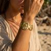 Vintage Sunflower Stainless Steel Bangle For Women Textured Floral Style Waterproof Metal Bracelet